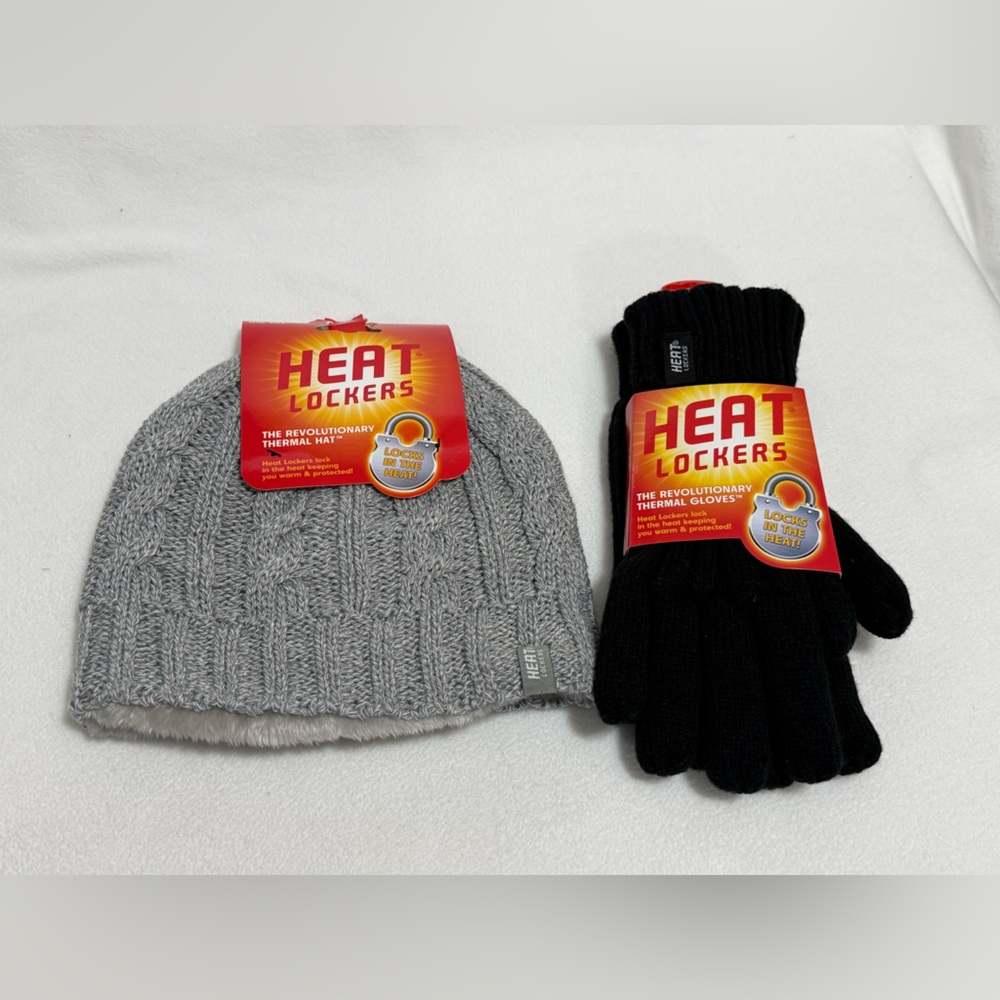 Heat Lockers Women’s Gray Beanie and Black Gloves Set NWT